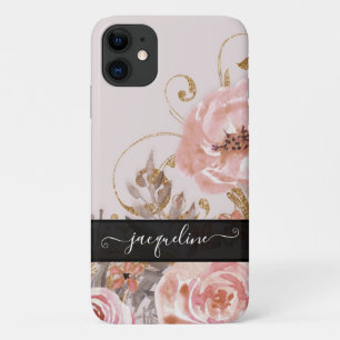 Case-Mate iPhone Case Aquarelle à couleur or Vintage noir floral