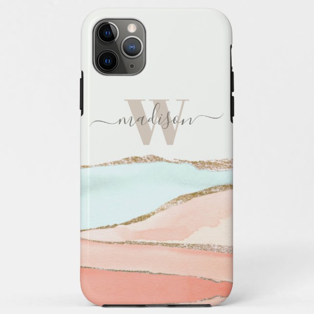 Coques Case-Mate iPhone Aquarelle Abstraite côtière avec nom et monogramme (Dos)