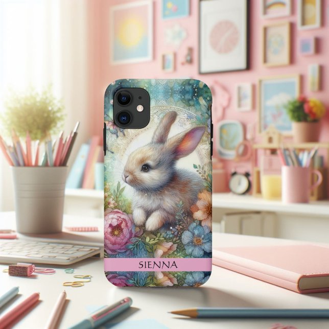 Coques Case-Mate iPhone Aquarelle artistique Lapin et Fleurs Imaginaire (Créateur téléchargé)