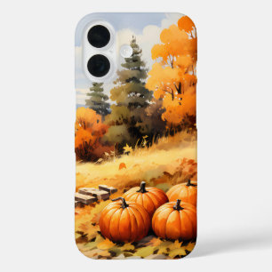 Coque Pour iPhone 16 Aquarelle Automne Citrouille de route en chute Feu