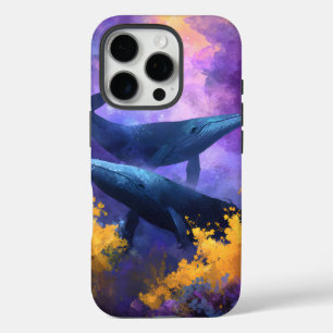 Coques iPhone 16 Pro Aquarelle Baleines Jardin Océan Abstrait