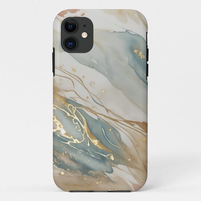 Coques Case-Mate iPhone Aquarelle beige et bleu Marbre Abstrait (Dos)