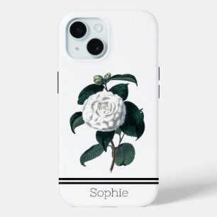 Coque Pour iPhone 15 Aquarelle blanche Camillia personnalisée