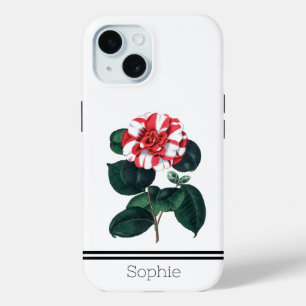 Coque Pour iPhone 15 Aquarelle blanche et rouge Camillia personnalisée
