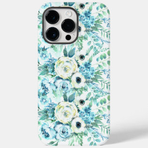 Coque Pour Pour iPhone 14 Pro Max Aquarelle bleu blanc Floral Fleurs Roses
