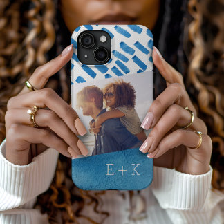 Coque Pour iPhone 15 Aquarelle bleu Boho Abstraite | Photo monographiqu