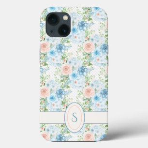 Case-Mate iPhone Case Aquarelle bleu rose rustique Monogramme