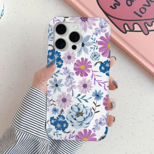 Coque iPhone 15 Pro Max Aquarelle bleu vibrant rose pâle