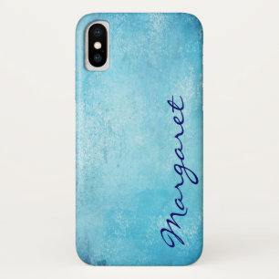 Coques Pour iPhone Aquarelle bleue gaie personnalisée