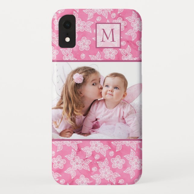 Coques Case-Mate iPhone Aquarelle Blossom rose Monogramme photo (Dos)