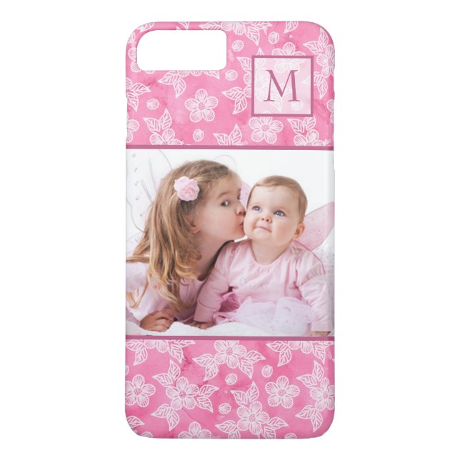 Coques Case-Mate iPhone Aquarelle Blossom rose Monogramme photo (Dos)