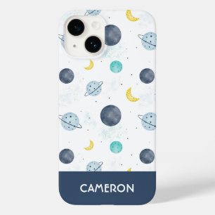 Coque Pour iPhone 14 Aquarelle Blue Space Planet Motif