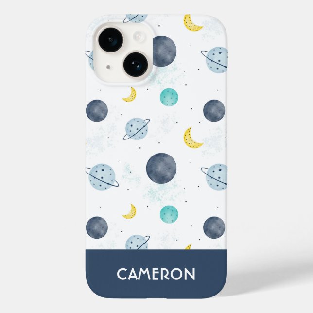 Coques Case-Mate iPhone Aquarelle Blue Space Planet Motif (Verso)