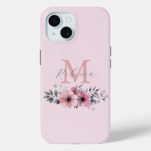 Coque Pour iPhone 15 Aquarelle botanique chic rose pâle