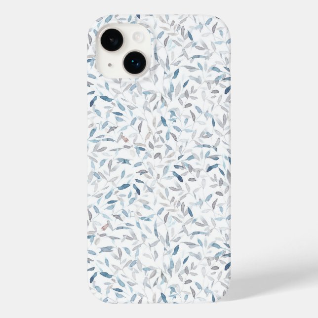 Coques Case-Mate iPhone Aquarelle botanique gris bleu feuilles sur blanc (Verso)