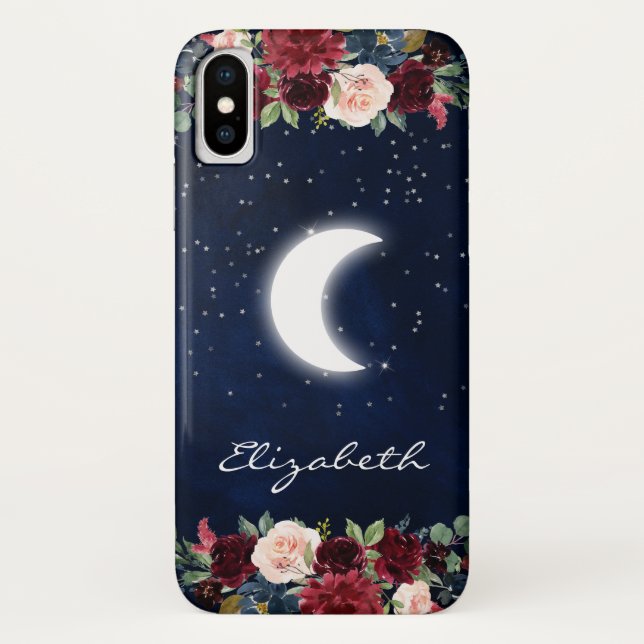 Coques Case-Mate iPhone Aquarelle Bourgogne Florale Céleste Lune (Dos)