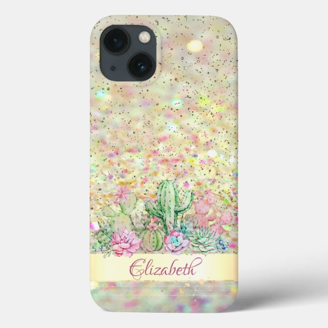 Coques Case-Mate iPhone Aquarelle Cactus, Parties scintillant Succulente B (Verso)
