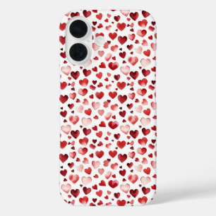 Coque Pour iPhone 16 Aquarelle Coeurs rouges Saint Valentin