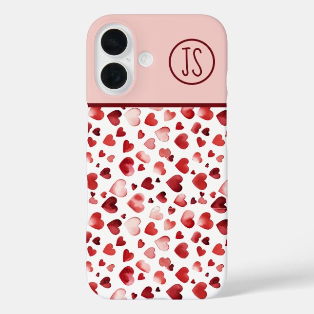 Coques Case-Mate iPhone Aquarelle Coeurs rouges Saint Valentin Monogrammé (Verso)