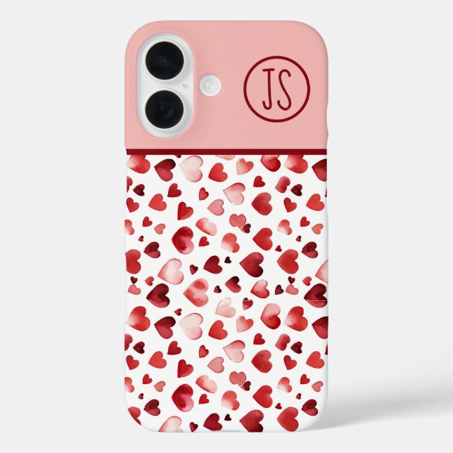 Coques Case-Mate iPhone Aquarelle Coeurs rouges Saint Valentin Monogrammé (Verso)