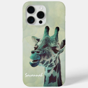 Coque iPhone 15 Pro Max Aquarelle Cute Giraffe Vintage Aqua Blue