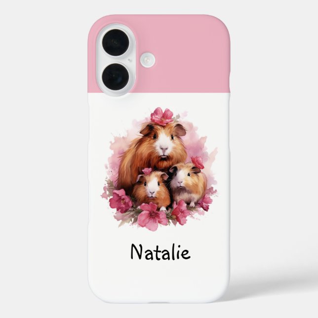 Coques Case-Mate iPhone Aquarelle Cute Guinea Pigs Nom personnalisé (Verso)