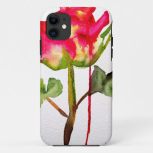 Coque iPhone 11 aquarelle d'art floral moderne de rose thé hybride