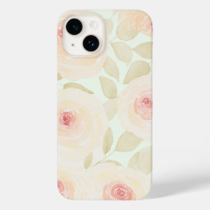 Coque Pour iPhone 14 Aquarelle de couleur verte et rose chic Sage