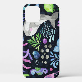 Case-Mate iPhone Case Aquarelle de la vie marine, arrière - plan foncé.
