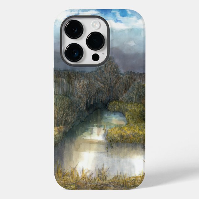 Coques Case-Mate iPhone aquarelle de l'étang d'automne (Verso)