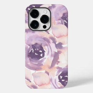 Coque Pour iPhone 14 Pro Aquarelle de Pêche pourpre Floral