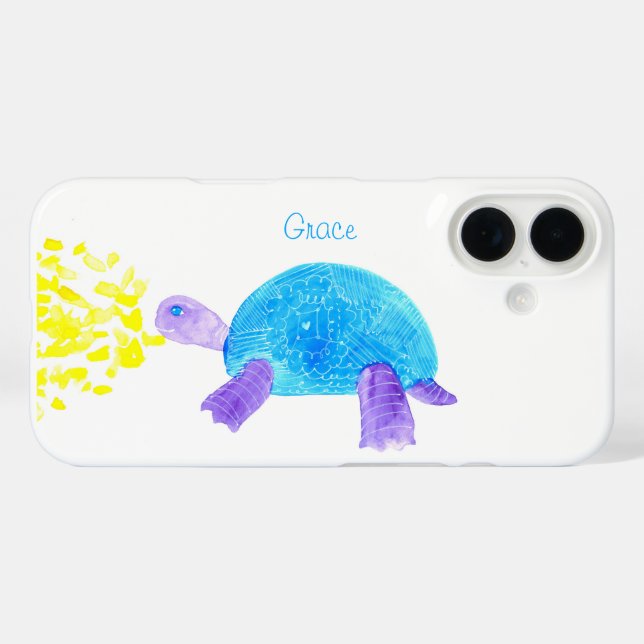 Coques Case-Mate iPhone Aquarelle de petite tortue souriante (Verso (horizontal))