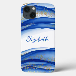 Case-Mate iPhone Case Aquarelle d'encre blanche bleu or personnalisée