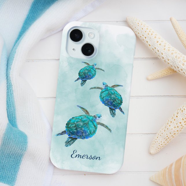 Coques Case-Mate iPhone Aquarelle des tortues de mer Nom côtier (Créateur téléchargé)