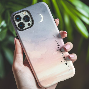 Coque Pour iPhone 15 Aquarelle Douce Croissant Lune Avec Nom