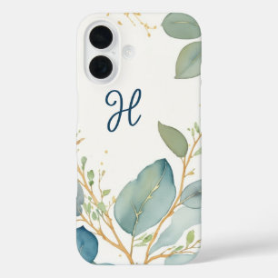 Coque Pour iPhone 16 Aquarelle élégante branche eucalyptus monogramme