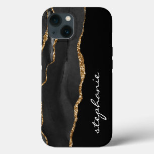 Case-Mate iPhone Case Aquarelle en or noir Agate personnalisée