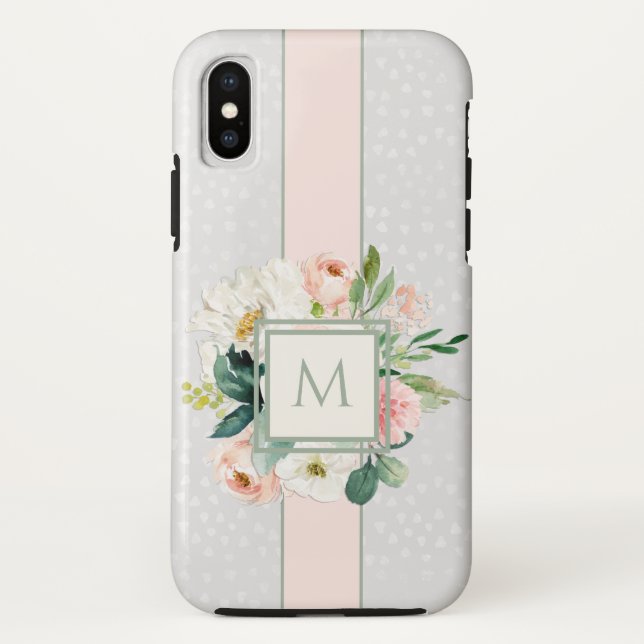 Coques Case-Mate iPhone Aquarelle féminine rose florale avec votre monogra (Dos)