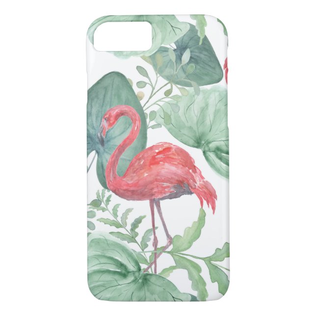 Coques Case-Mate iPhone Aquarelle flamants roses et feuilles. (Dos)