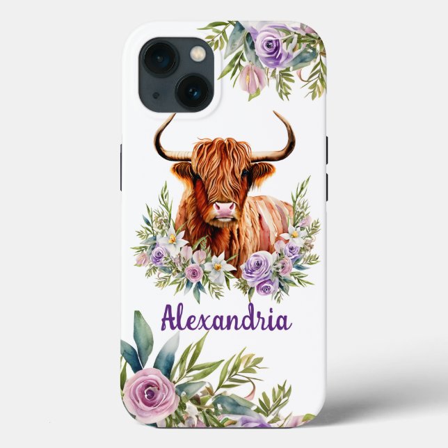 Coques Case-Mate iPhone Aquarelle Fleur de vache Highland Personnaliser le (Verso)