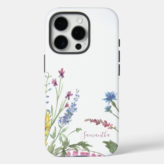 Coques Case-Mate iPhone Aquarelle fleur sauvage bleu couronne Personnalisé (Verso)
