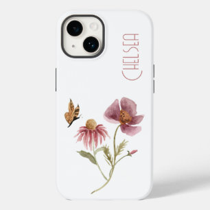 Coque Pour iPhone 14 Aquarelle Fleur sauvage Nom du papillon floral