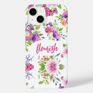 Coque Pour iPhone 14 Aquarelle fleurie rose violet élégant