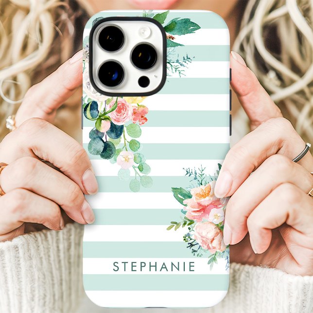 Coques Case-Mate iPhone Aquarelle Floral Bande Nom personnalisé (Créateur téléchargé)