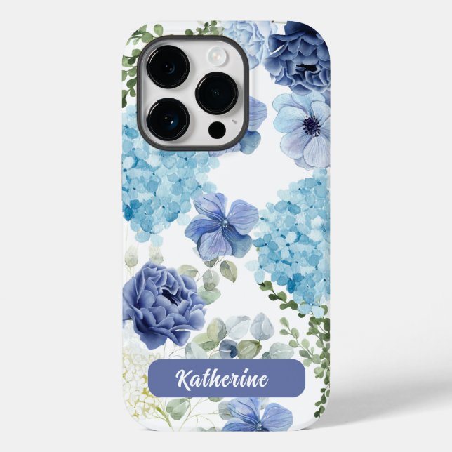 Coques Case-Mate iPhone Aquarelle floral bleu hydrangea design (Verso)