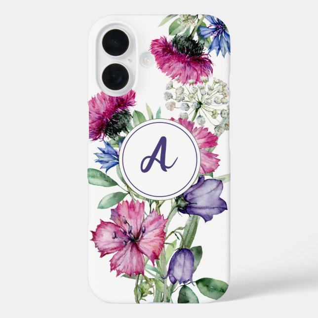 Coques Case-Mate iPhone Aquarelle Floral bleu rose Fleur sauvage Monogramm (Verso)