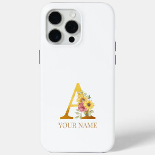 Coque iPhone 15 Pro Max Aquarelle Floral & Lettre Or A Monogramme