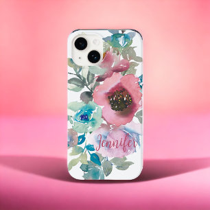 Case-Mate iPhone Case Aquarelle Floral Rose rose Dusty bleu Nom personna