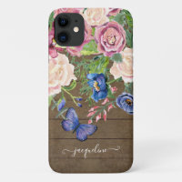Aquarelle Floral Rustique Bois Butterfly Script