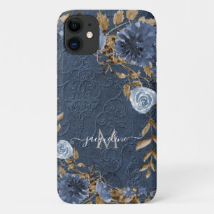 Case-Mate iPhone Case Aquarelle florale de la marine Nom du script Monog